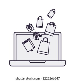 laptop with gifts falling