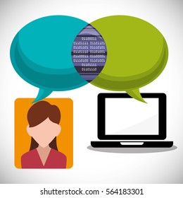 laptop girl message email inter technology vector illustration eps 10