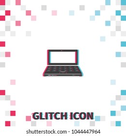 Laptop  glitch effect vector icon.