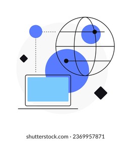 Laptop with globe. Computer and internet connection. Simple flat line art illustration. Vector file.