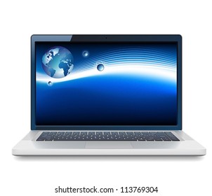 Laptop and Globe concept. Vector illustration.