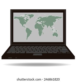 Laptop and Globe concept. Vector illustration.