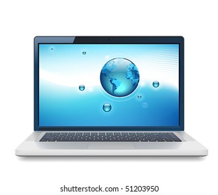 Laptop and Globe concept. Vector illustration.