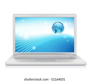 Laptop and Globe concept. Vector illustration.