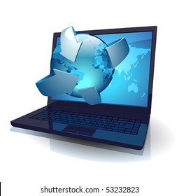 Laptop and Globe concept. Vector illustration.