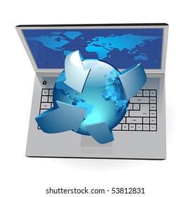 Laptop and Globe concept. Vector illustration.