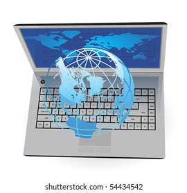 Laptop and Globe concept. Vector illustration.