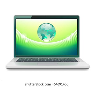 Laptop and Globe concept. Vector illustration.