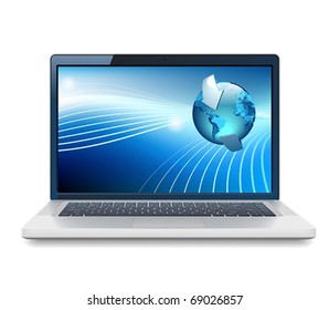 Laptop and Globe concept. Vector illustration.