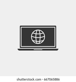 Laptop in globe icon illustration isolated vector sign symbol