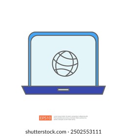 Laptop with Globe Icon, Internet, Technology, Computer, Digital