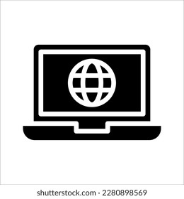 Icono de globo portátil. Globo en la pantalla del icono del portátil. equipo con señal de globo. ilustración vectorial sobre fondo blanco