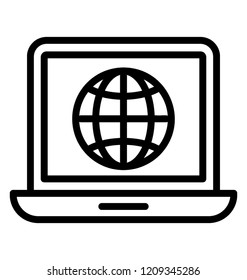 Laptop with globe icon showing idea of internet