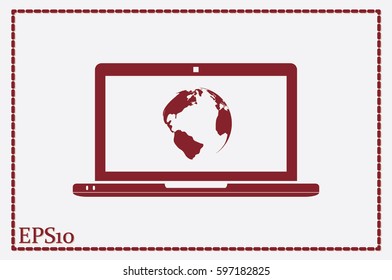 laptop and globe icon vector