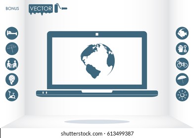 laptop and globe icon vector