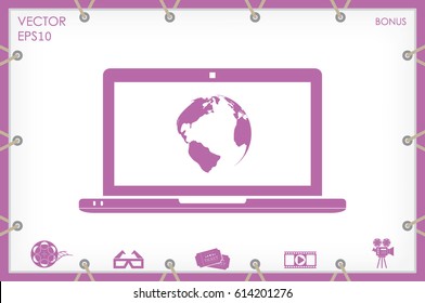 laptop and globe icon vector