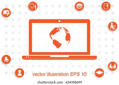 laptop and globe icon vector