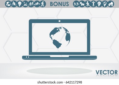 laptop and globe icon vector