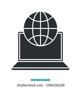 laptop with globe icon vector illustration logo template for many purpose. Isolated on white background.
