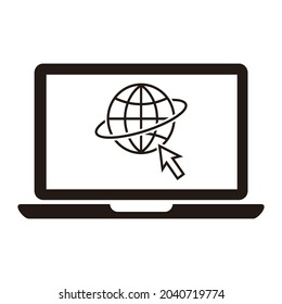 Laptop with globe set on white background.