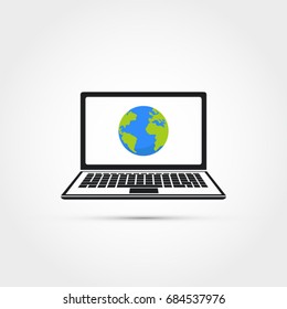 Laptop with globe vector illustration -global connection concept
