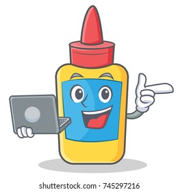 With laptop glue bottle character cartoon