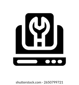 laptop glyph icon. Strong and solid vector icon for websites, mobile interfaces, presentations, and visual branding. High quality and easy to edit.