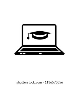 Laptop with gradiation cap icon - vector black