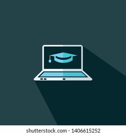 Laptop with graduation cap icon - vector flat