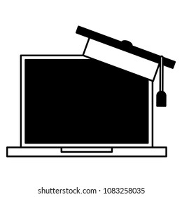 laptop with graduation hat learning