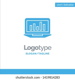 Laptop, Graph, Analytics, Monitoring, Statistics Blue Solid Logo Template. Place for Tagline