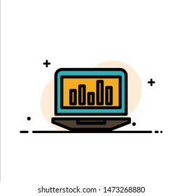 Laptop, Graph, Analytics, Monitoring, Statistics  Business Flat Line Filled Icon Vector Banner Template