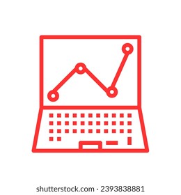 Laptop Graphen Finanzsymbol Vektorgrafik in roter Linie. Marktanalyse-Symbol, Geschäftsmarketing-Bericht