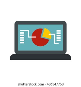 Laptop with graph icon in flat style isolated on white background. Presentation symbol vector illustration
