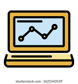 Laptop graph icon. Outline laptop graph vector icon color flat isolated