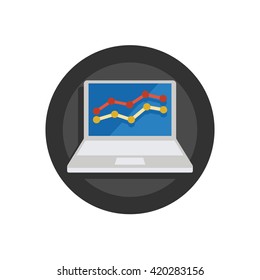 Laptop With Graph Illustration - Flat Icon