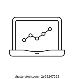 Laptop With Graph Line Icon. Data Analysis, Business Growth, And Performance Tracking Outline Symbol. Financial Insights And Market Trends. Editable Stroke. Isolated Vector Illustration.