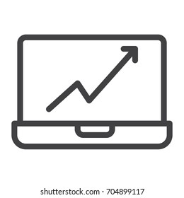 Laptop with graph line icon, outline vector sign, linear style pictogram isolated on white. Symbol, logo illustration. Editable stroke