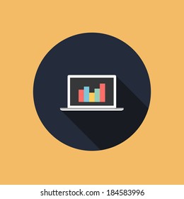 laptop with graph at screen web icon. colorful flat style vector illustration