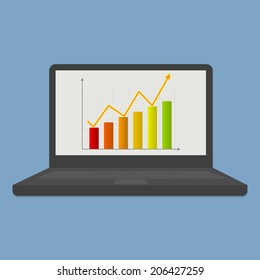 Laptop With Graph Symbol, Profit Concept, Laptop Showing Charts,  Vector illustration.