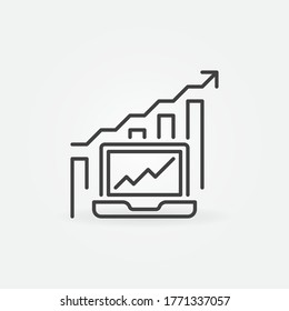 Laptop with Graph vector concept icon or symbol in thin line style
