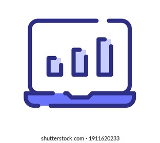 laptop graphic chart single isolated icon with dashed line or dash lines style
