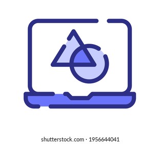 diseño gráfico portátil icono aislado único con estilo de línea violeta con guiones o con guiones