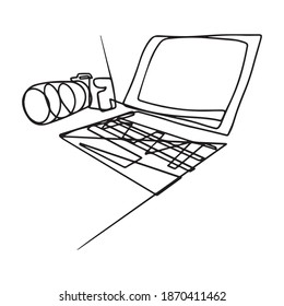 laptop graphic design vector illustration, icon, art tattoo sketch, logo, use in print, hand draw