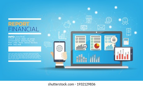 Laptop with graphs and charts on the screen, accounting, analysis, audit, research, results.