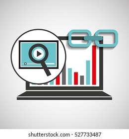 laptop graphs video player link web vector illustration eps 10