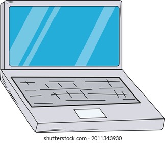 gris portátil abierto para aprender con pantalla azul sobre fondo transparente