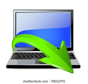 Laptop with green arrow. Vector