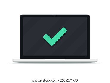 Laptop with green check mark. Vector illustration