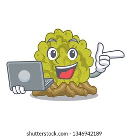 With laptop green coral reef in character shape